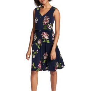 Tommy Hilfiger Navy Floral V-Neck Dress Belt Included